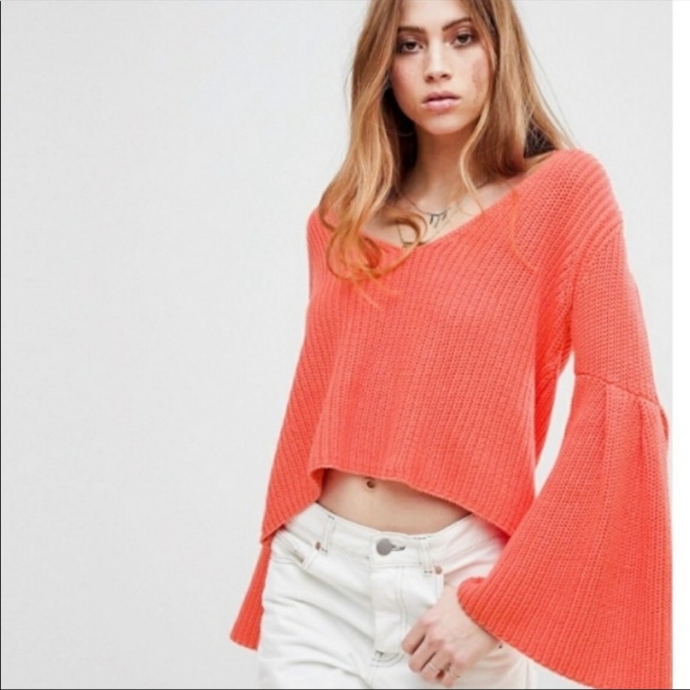 Free People Damsel Bell Sleeve Knit Coral small